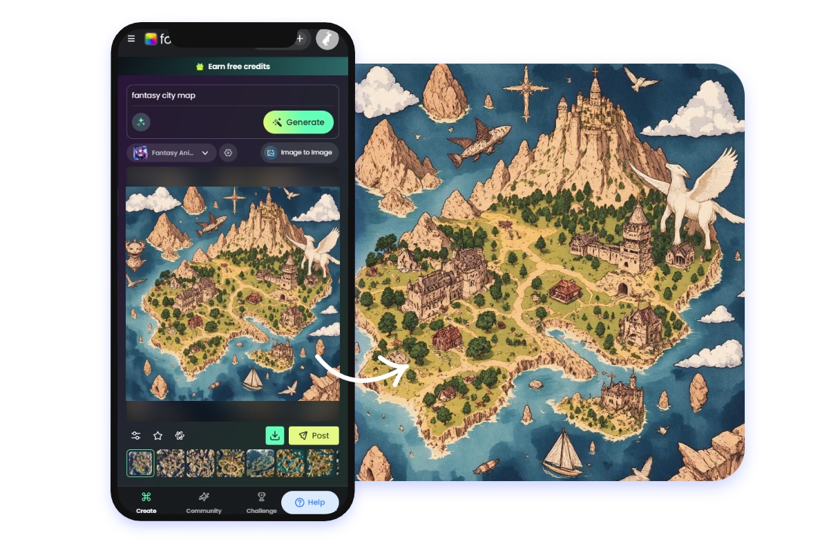 Use fotor as a mobile fantasy map generator app