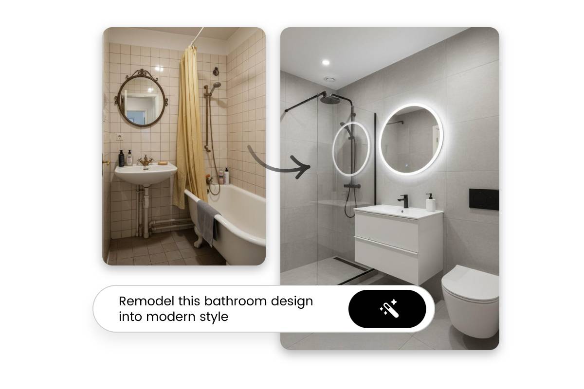 Use fotor free ai bathroom design tool to renovate outdated bathroom design