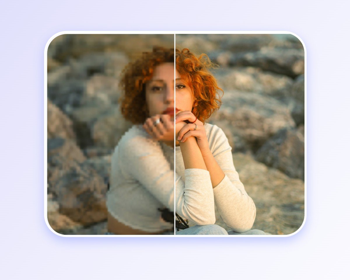 Use fotor standard photo enhancement model to improve a low quality photo of a woman