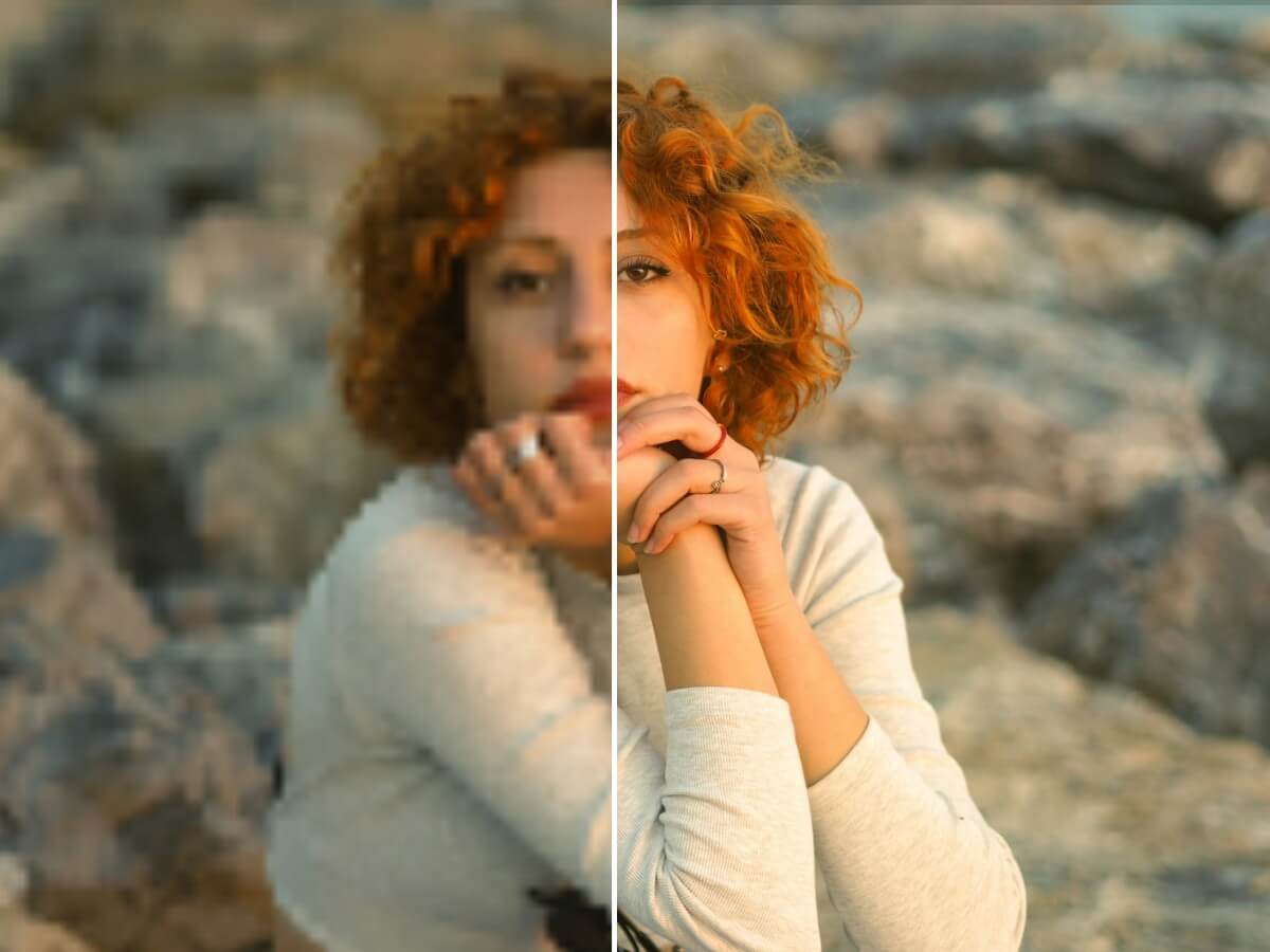 Use fotor standard photo enhancement model to improve a low quality photo of a woman
