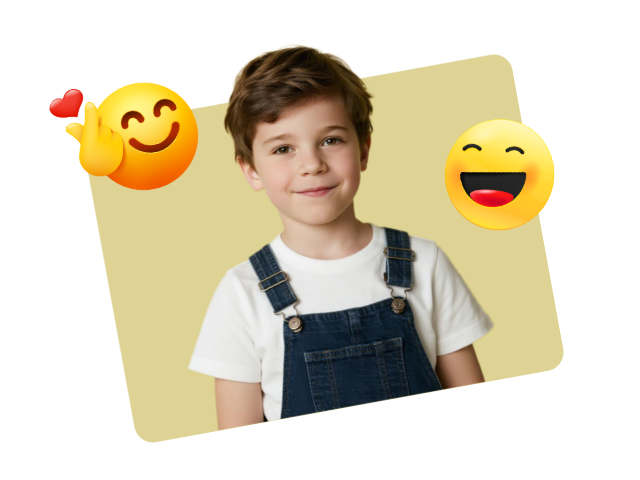 Use fotor to add emoji to a photo of a boy