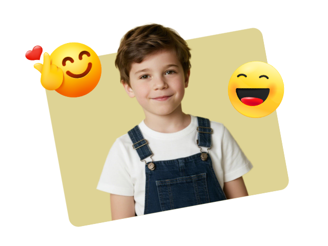 Use fotor to add emoji to a photo of a boy