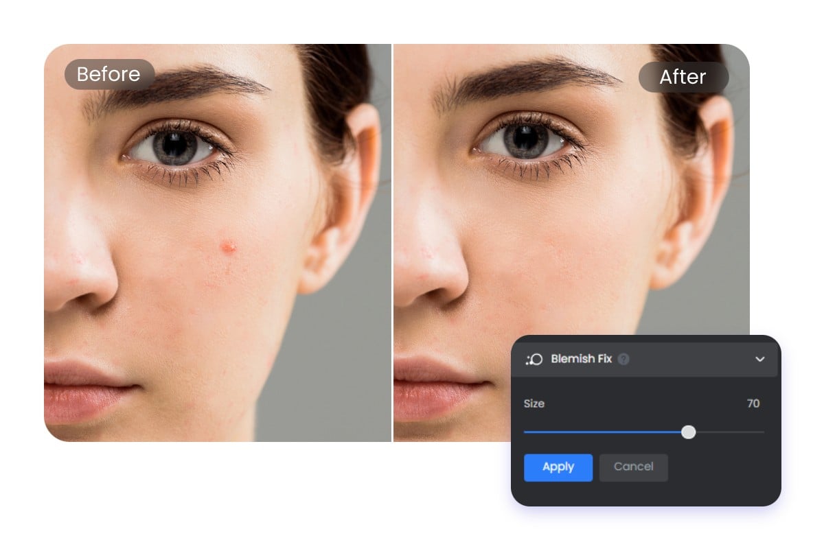 Use fotor to remove blemish of a lady with acene in a photo