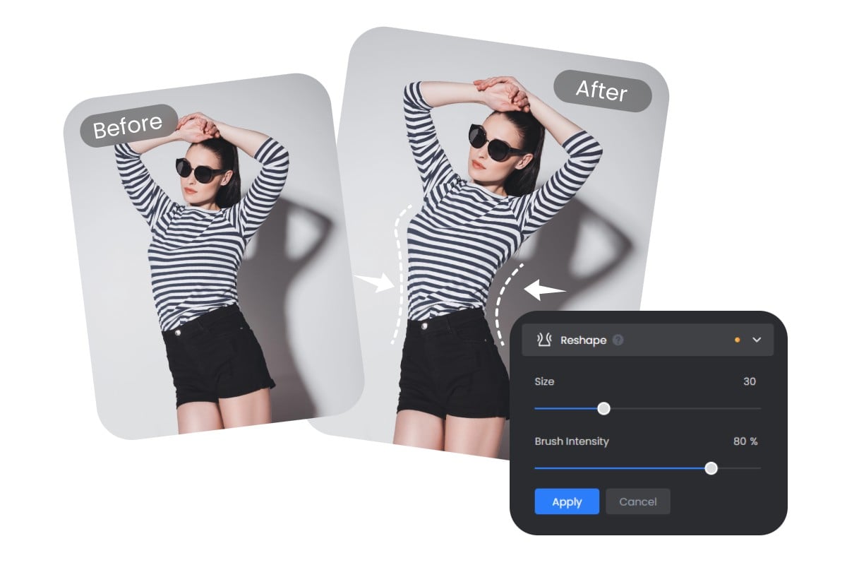 Use fotor to reshape a lady wearing sunglasses in a photo
