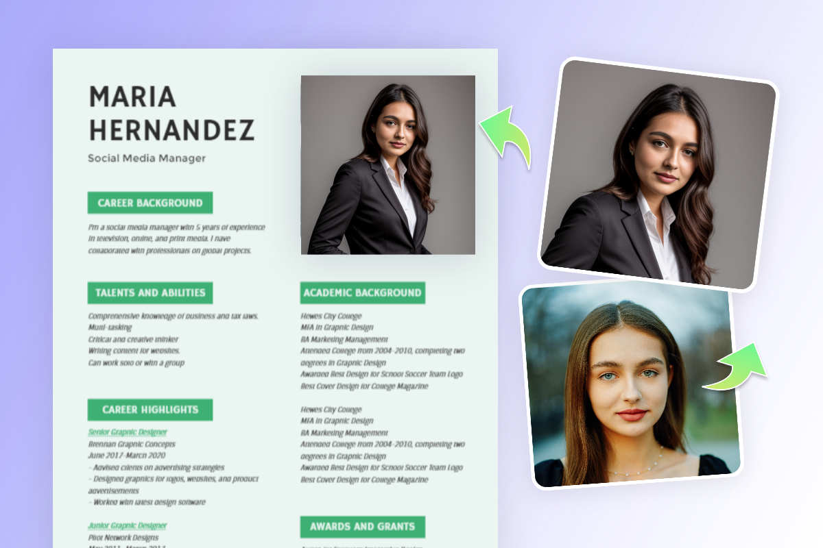 Use fotors headshot filter to transform femalr portrait into professoinal headshot for resume