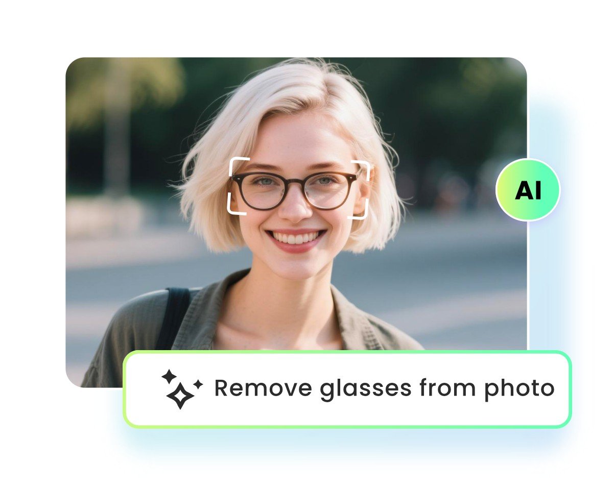 Utiliser un prompt pour supprimer des lunettes sur une photo pour la femme aux cheveux courts