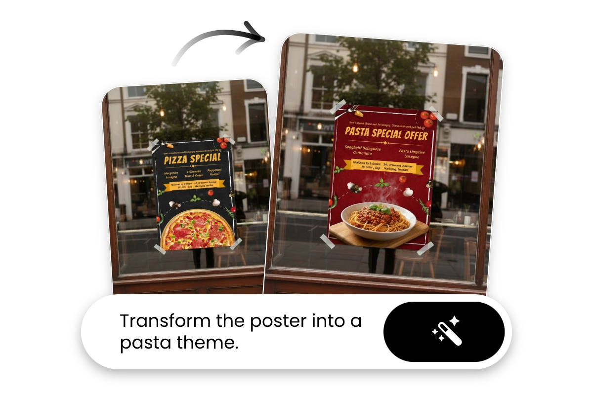 Use simple words to edit a pizza sales poster mockup