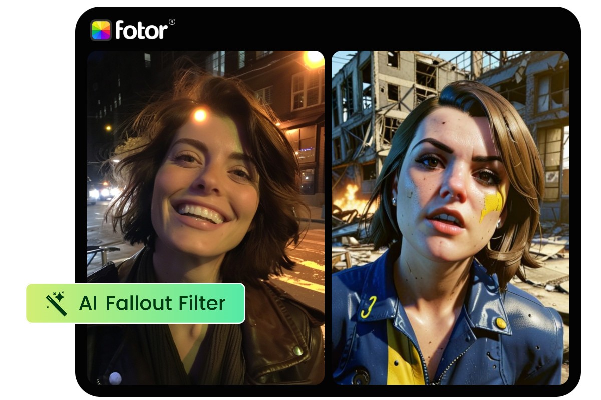 Use the ai fallout filter to the female selfie in fotor