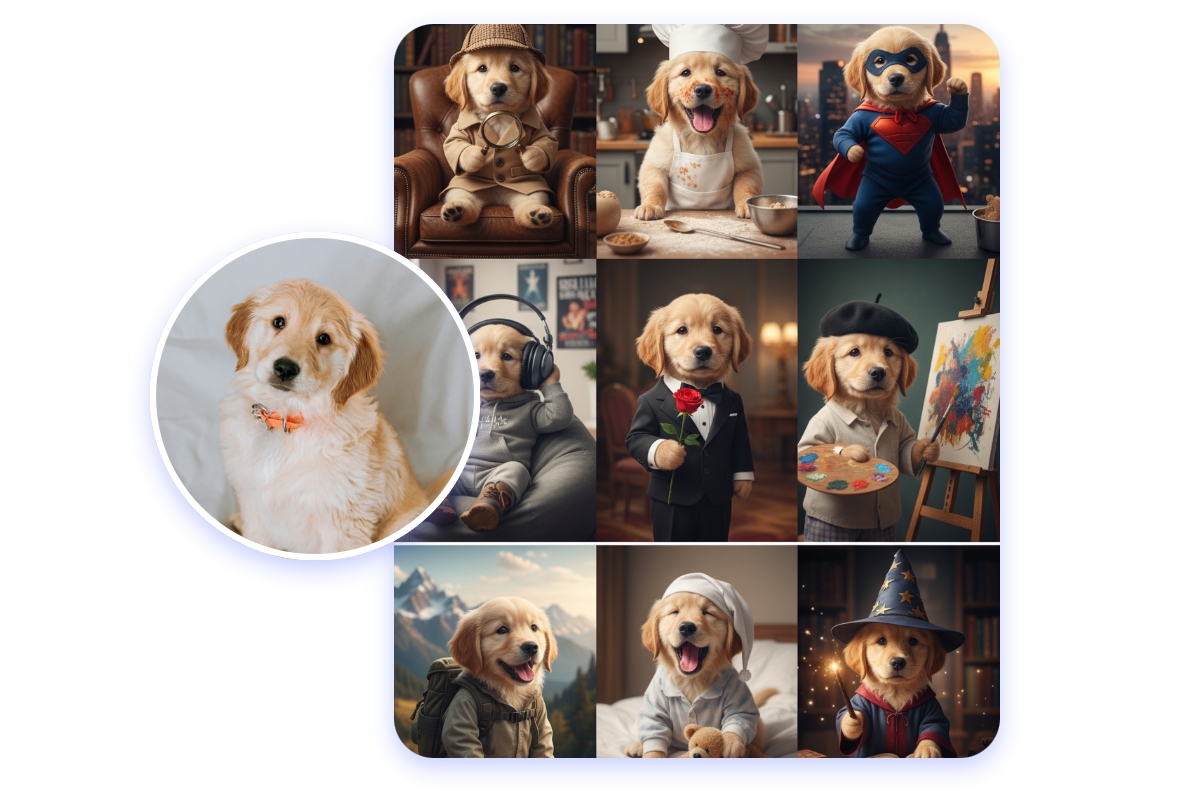 Use the dog image to make a playful photo grid