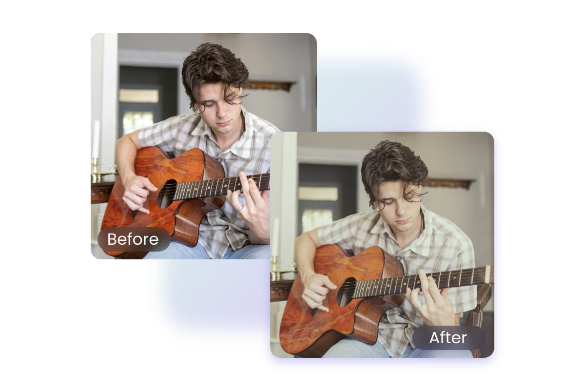 Vintage photo filter comparison for a young man playing guitar
