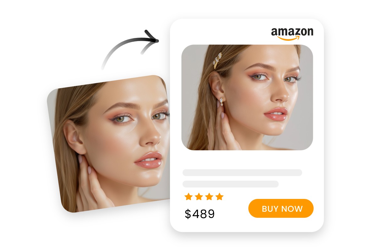 Virtually try on earrings and a hairpin on a female model image and use it as an ecommerce listing