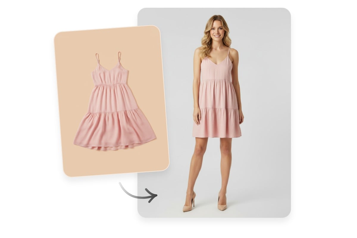 Virtually try on pink dress for the woman with fotor free ai product photography generator