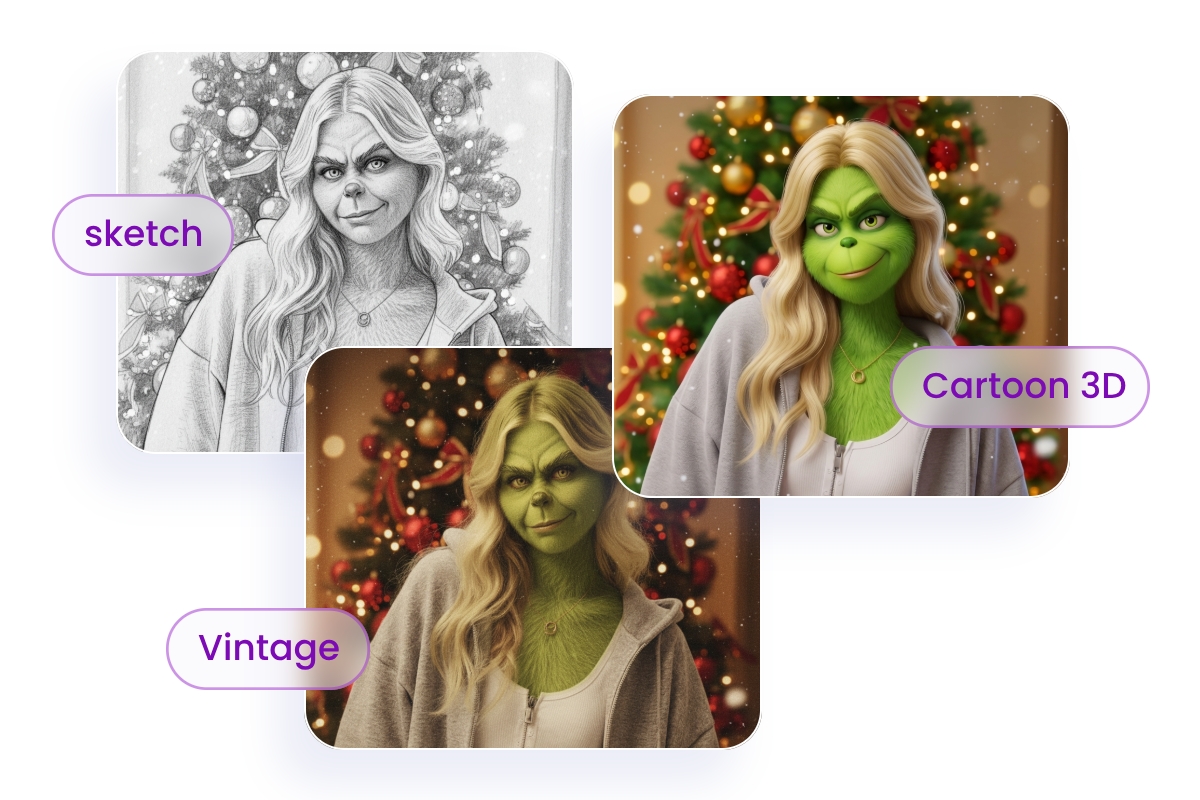 Visualize ai grinch visuals in three different styles