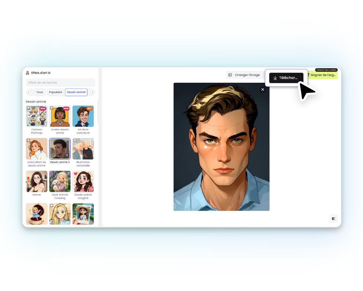 Étape 3 prévisualiser la photo transformée en manga et la télécharger