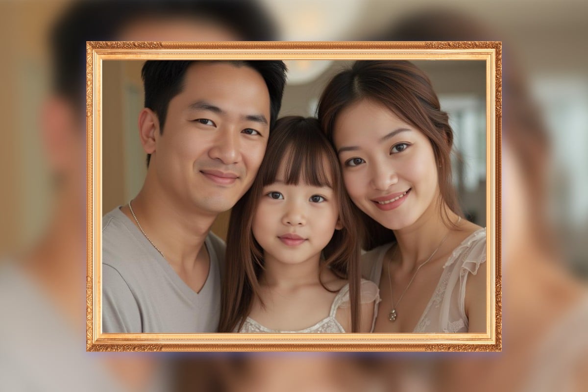 使用 Fotor一鍵為一家三口的幸福照片添加木質邊框