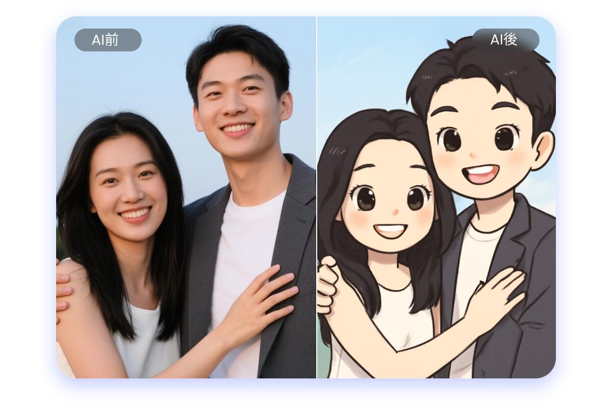 將一張情侶的合照轉 Q版風格