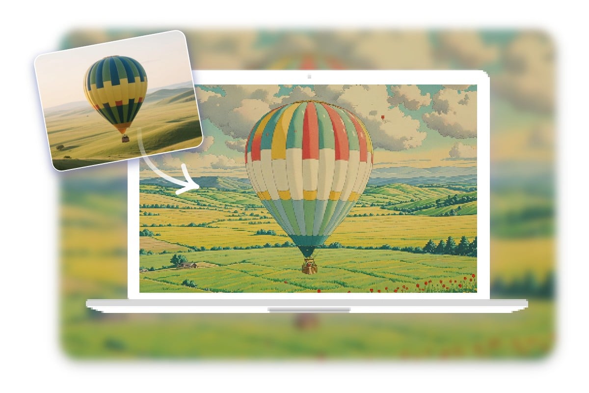 將一張熱氣球風景照片變為動漫風格並用作電腦墻紙