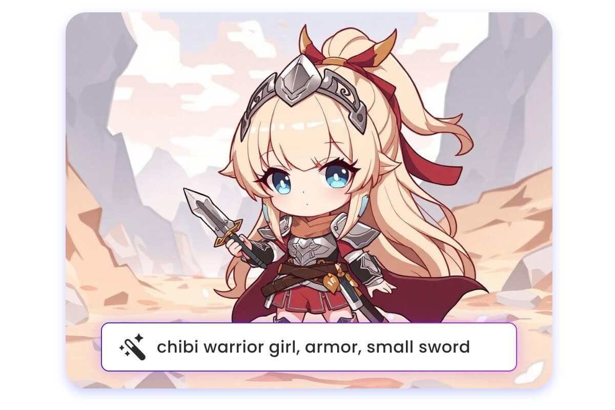 輸入文字用 AI生成一個拿著劍的 Q版女生