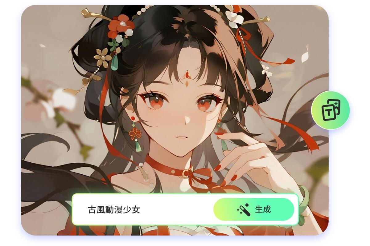 輸入文字用 AI生成一張古風動漫女生圖片