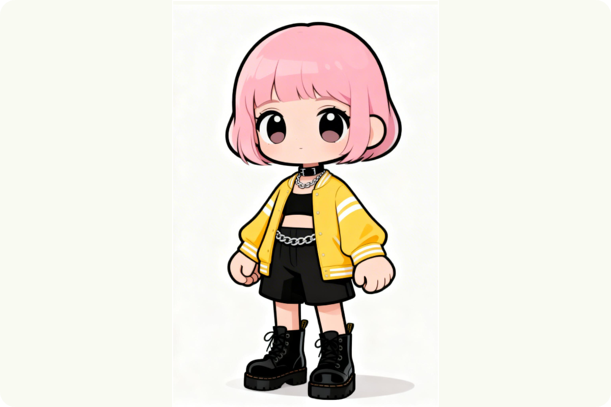 A pink haired girl after using fotor chibi style filter