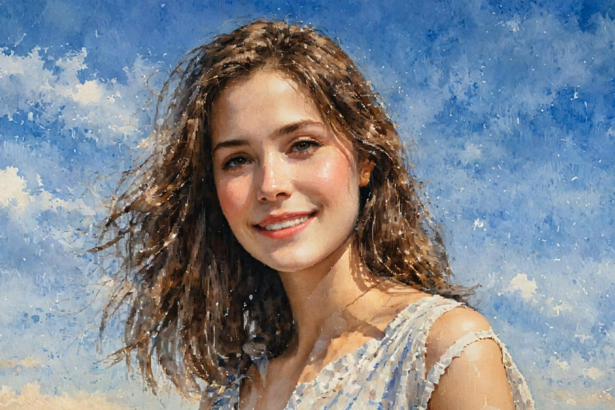 After image of a short haired female with watercolor effect