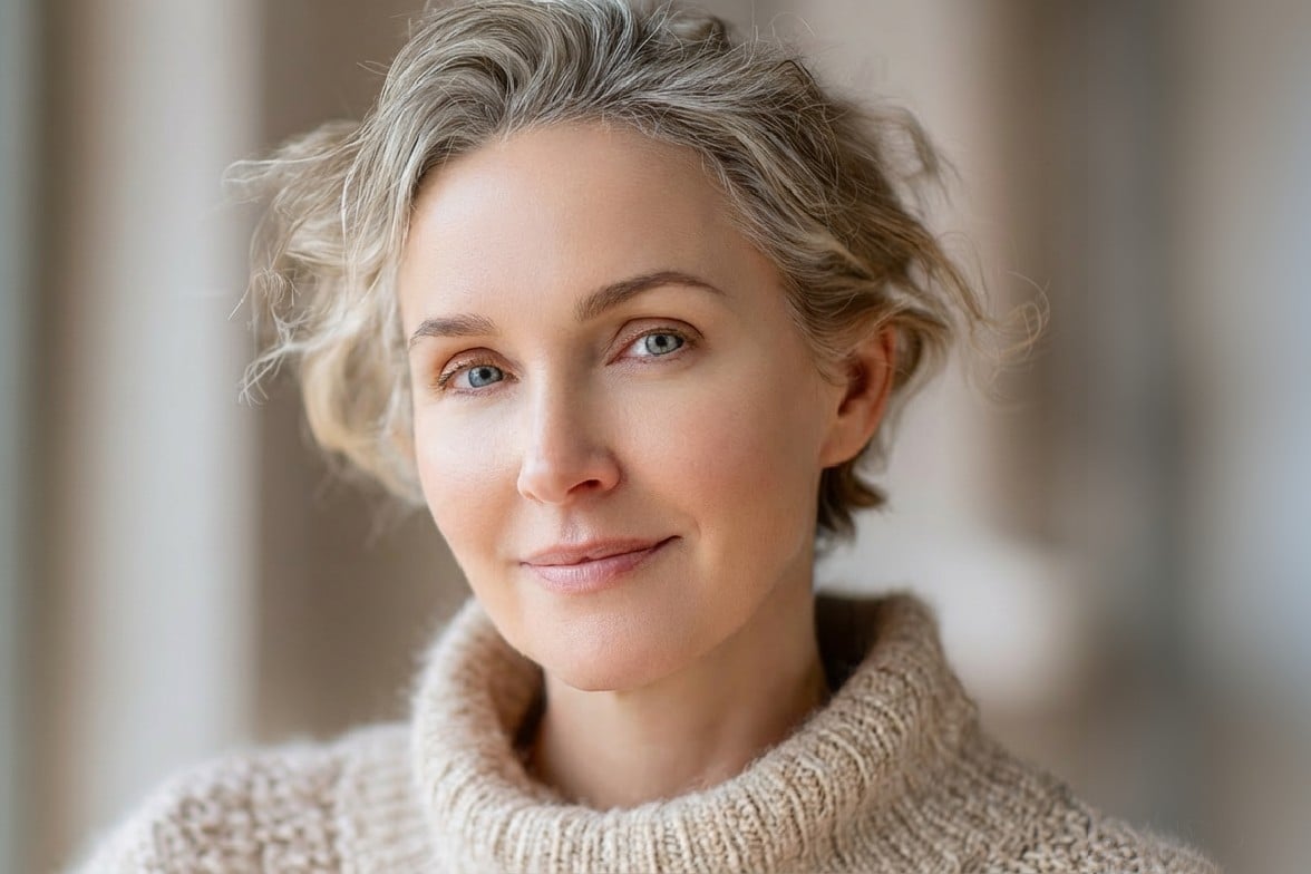 After image showing an old lady without wrinkles by using Fotor wrinkle remover