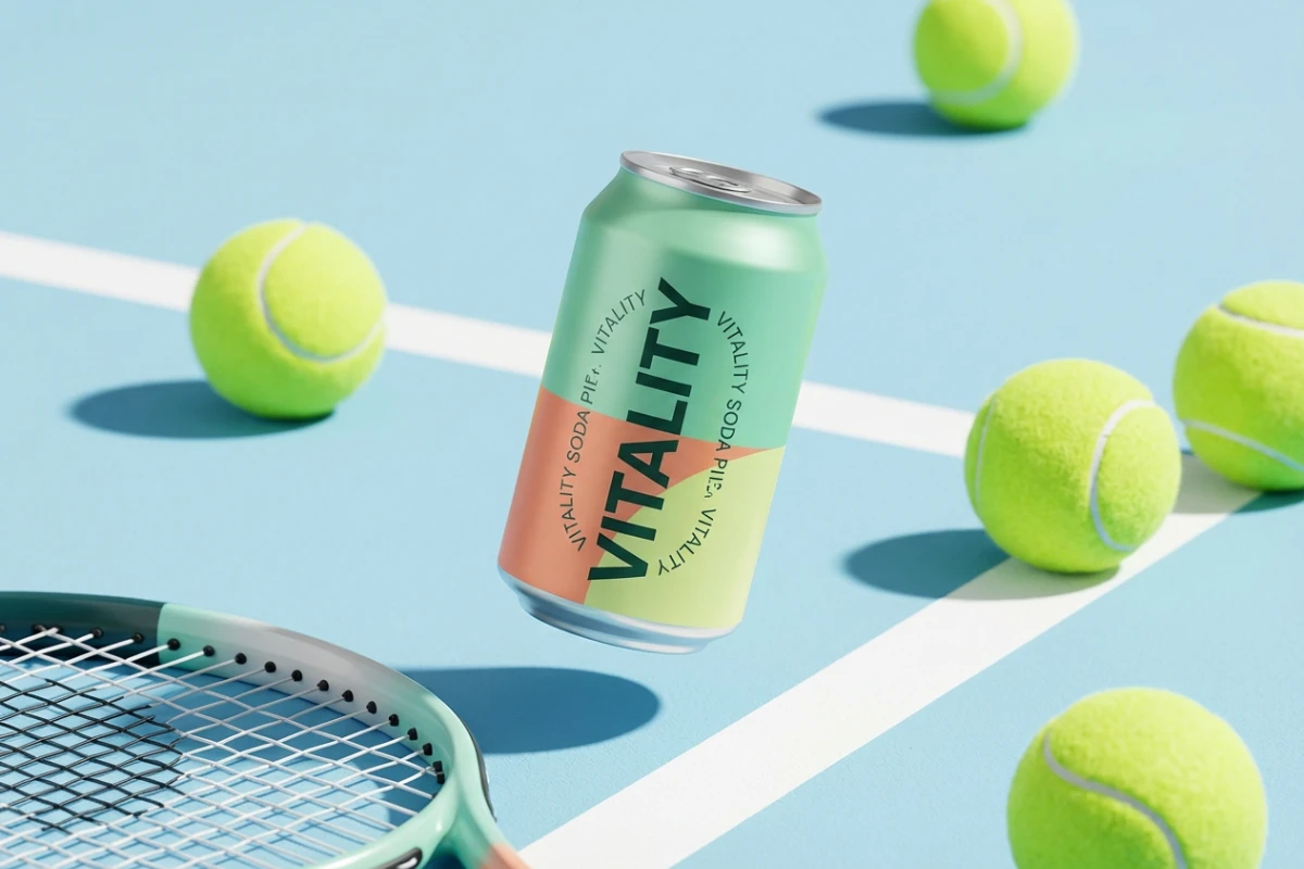 Content rich VITALITY soda can landscape enhanced by AI outpainting