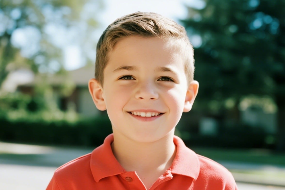 Image originale dun garçon souriant portant un t shirt rouge