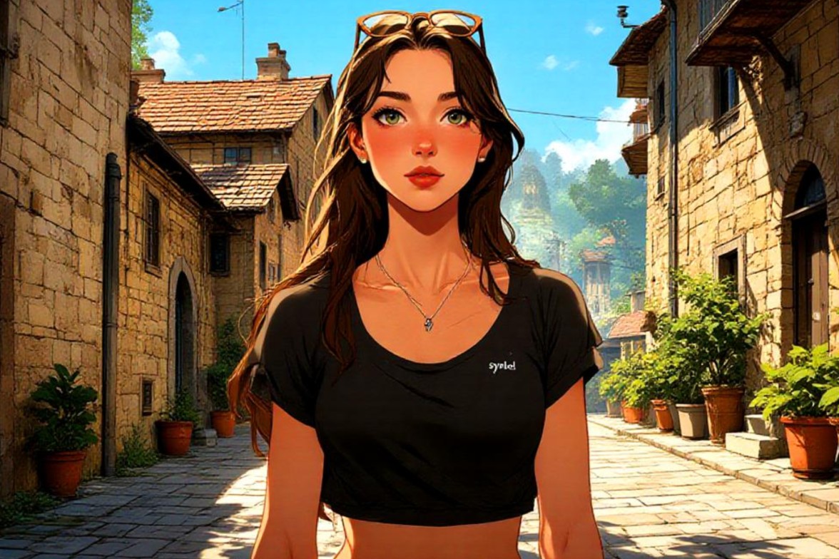 Image style manga dune femme portant une paire de lunettes de soleil