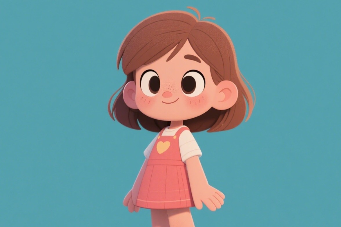 Ein 2D-Bild eines Mädchens im rosa-Kleider