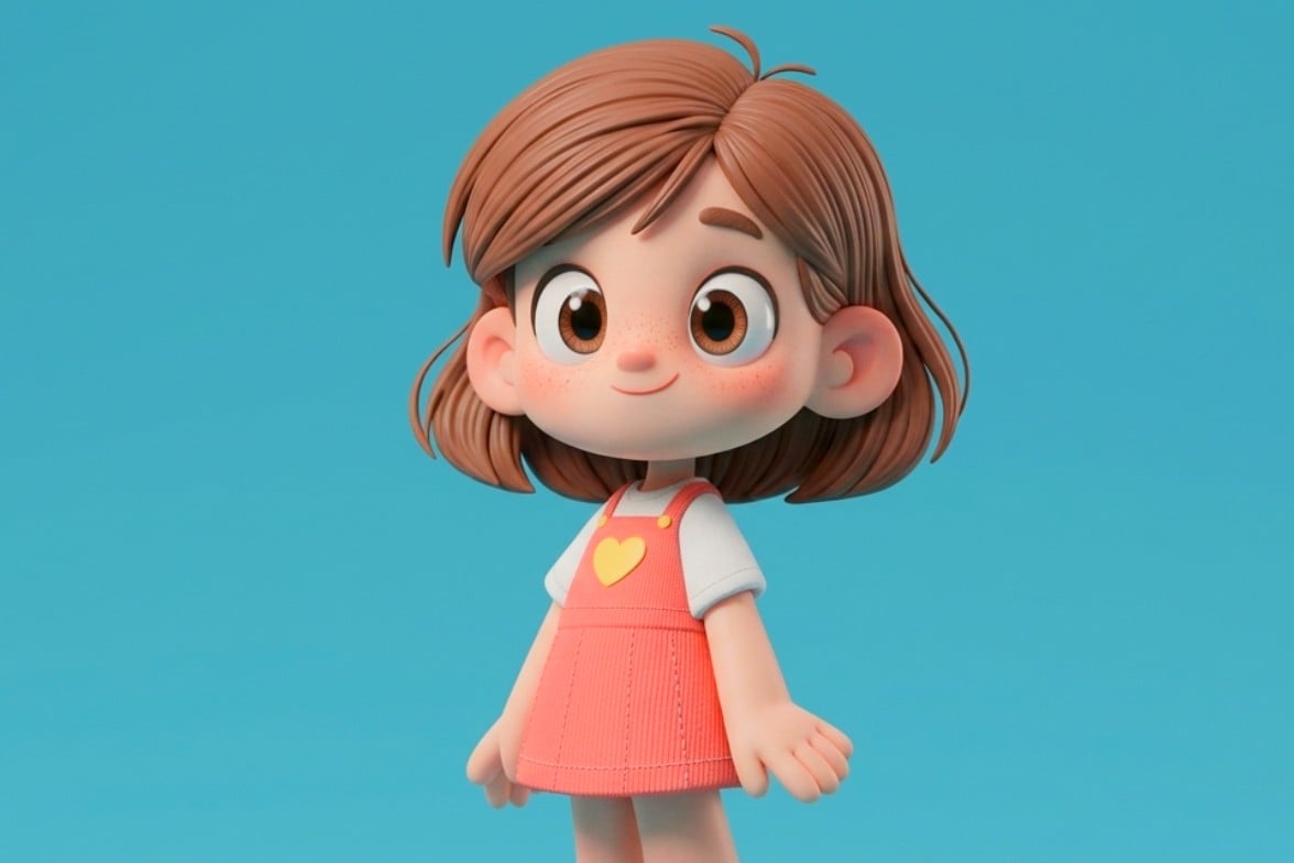 Ein 3D-Bild eines Mädchen im rosen Kleider