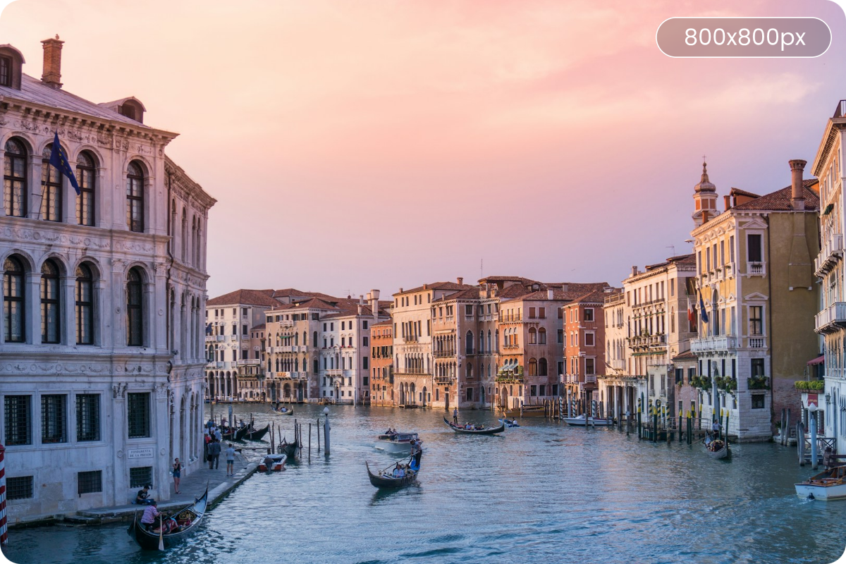 A 800x800px sunset view of the Grand Canal in Venice