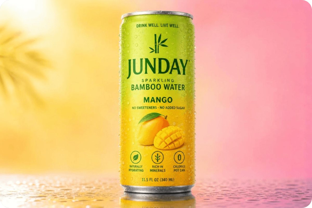 A creative product image of a beverage against a stylized background