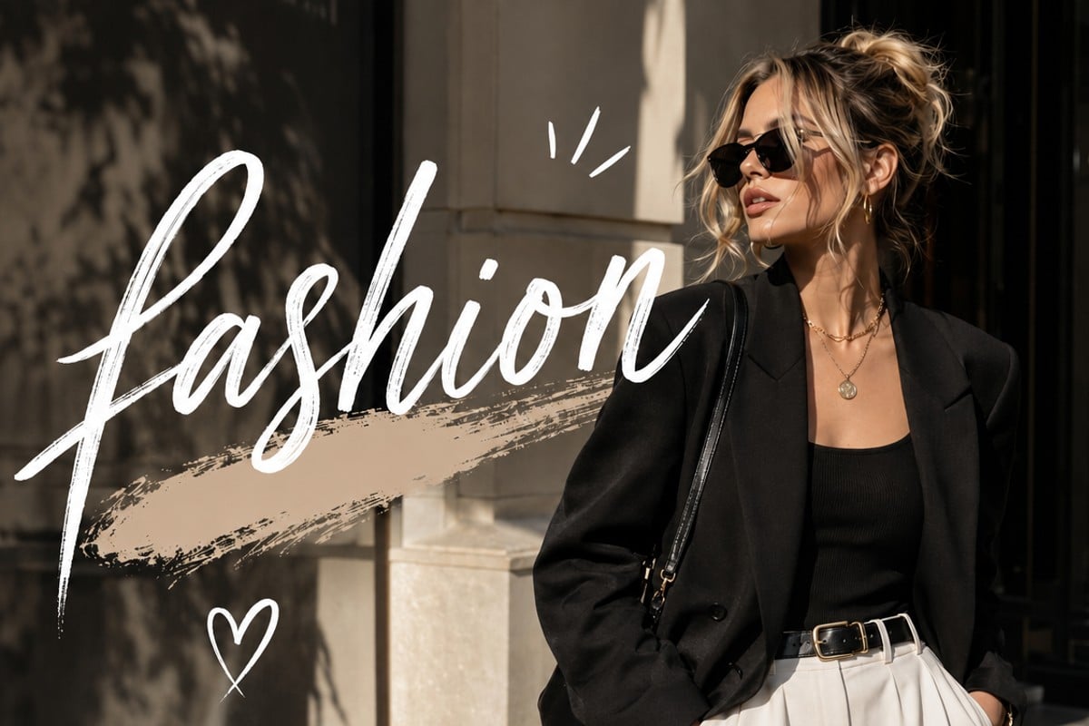 A fashion model visual with text