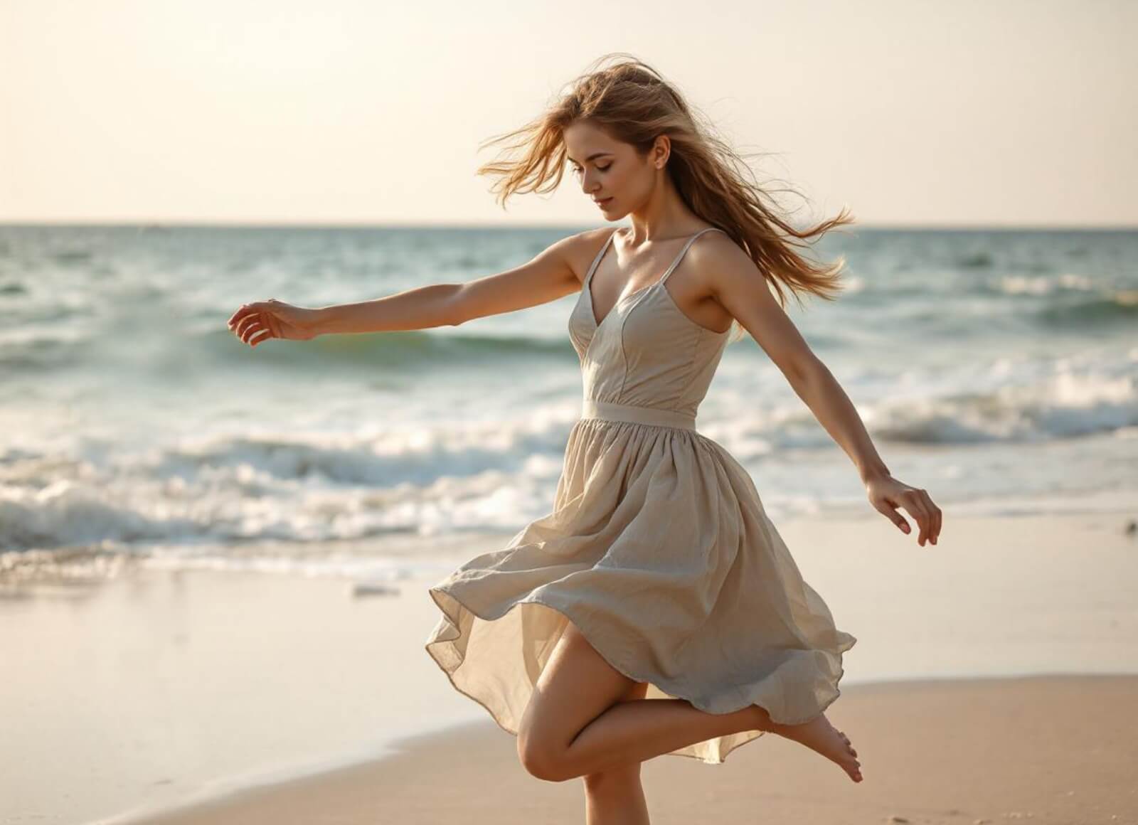 A girl beside a sea