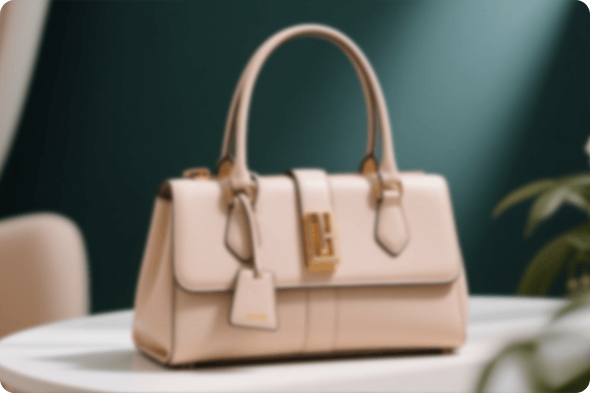 A low quality original photo of a beige bag