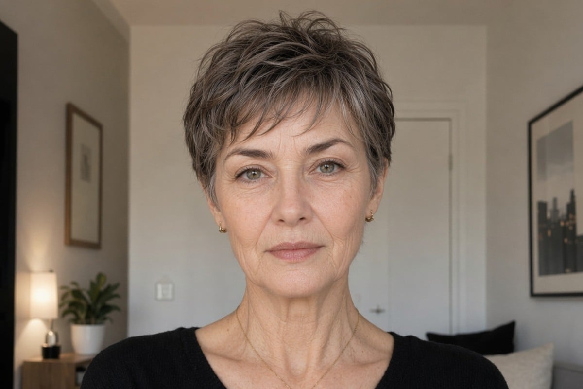 A short haired girl after aging