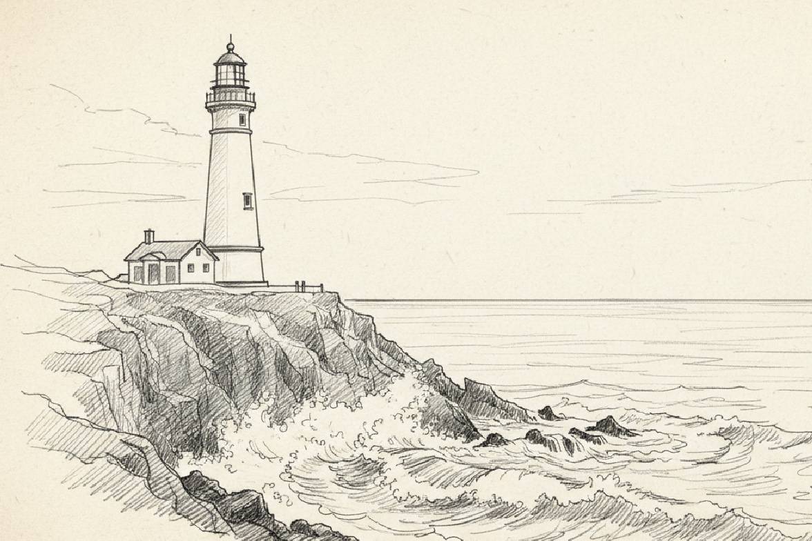 A sketch of a lighthouse by the sea