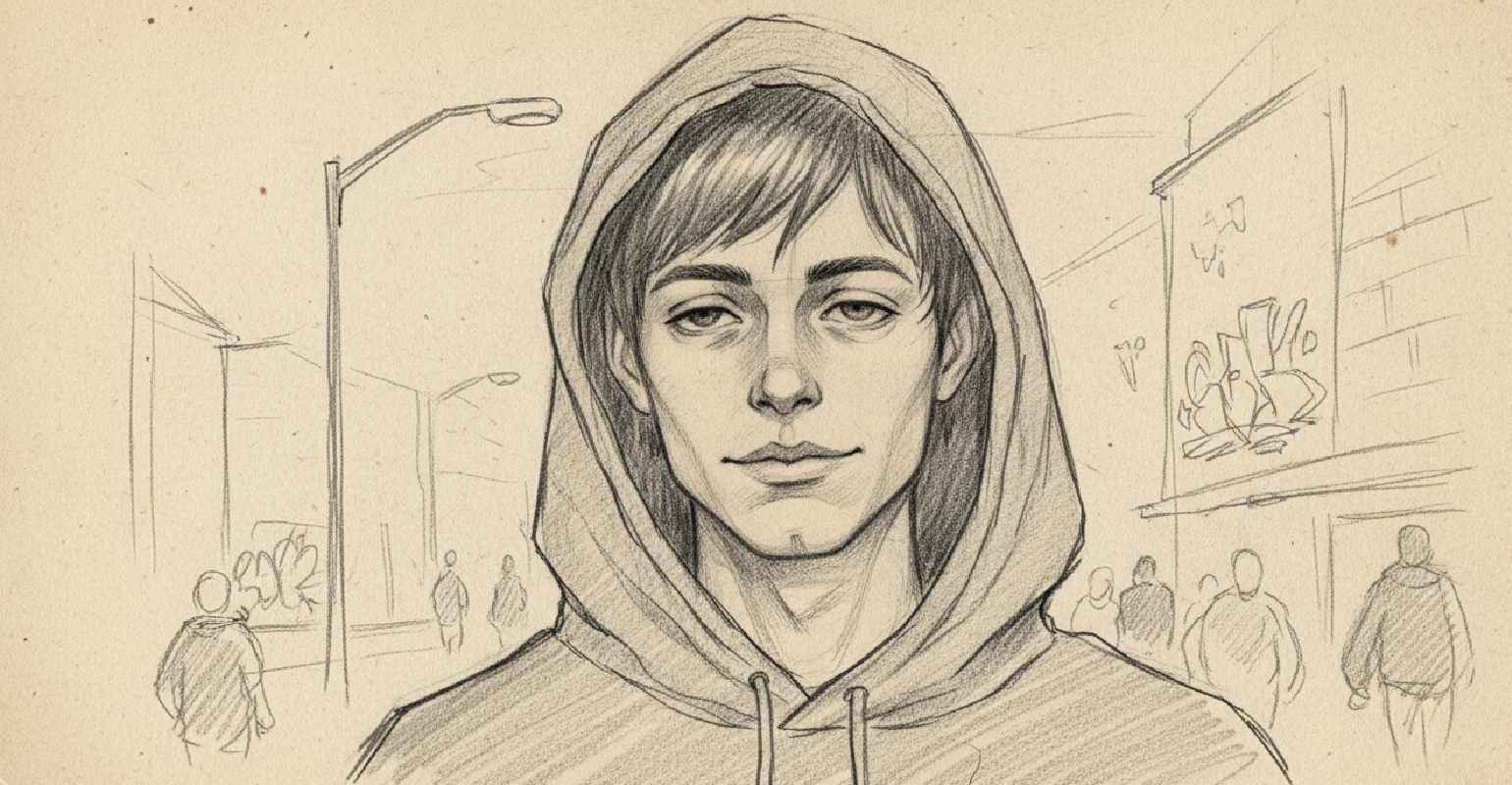 A sketch of a man before conversion