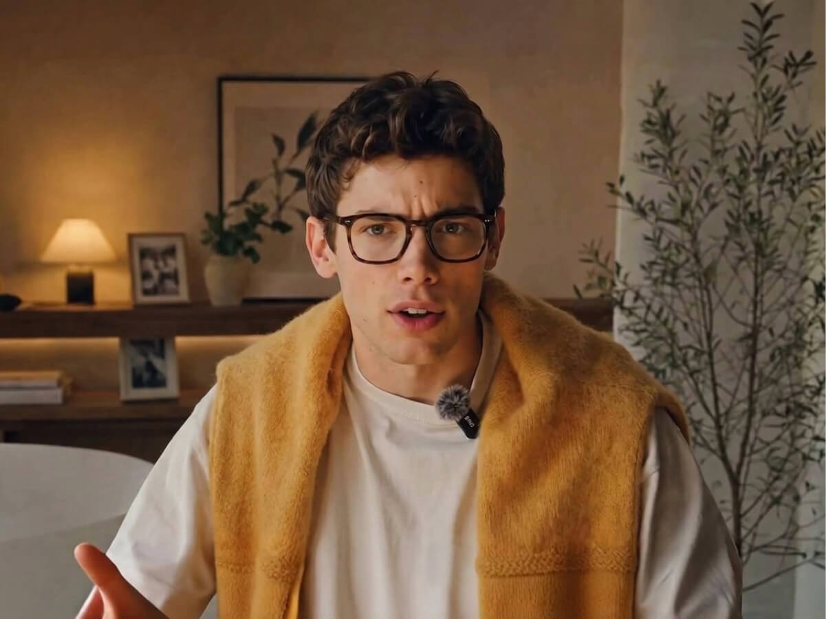 A talking avatar of a man wearing glasses