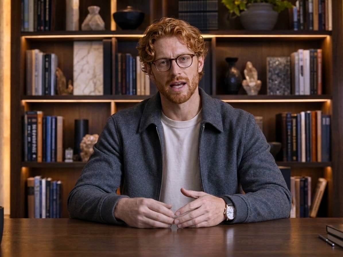 A talking head video of a man with ginger hair