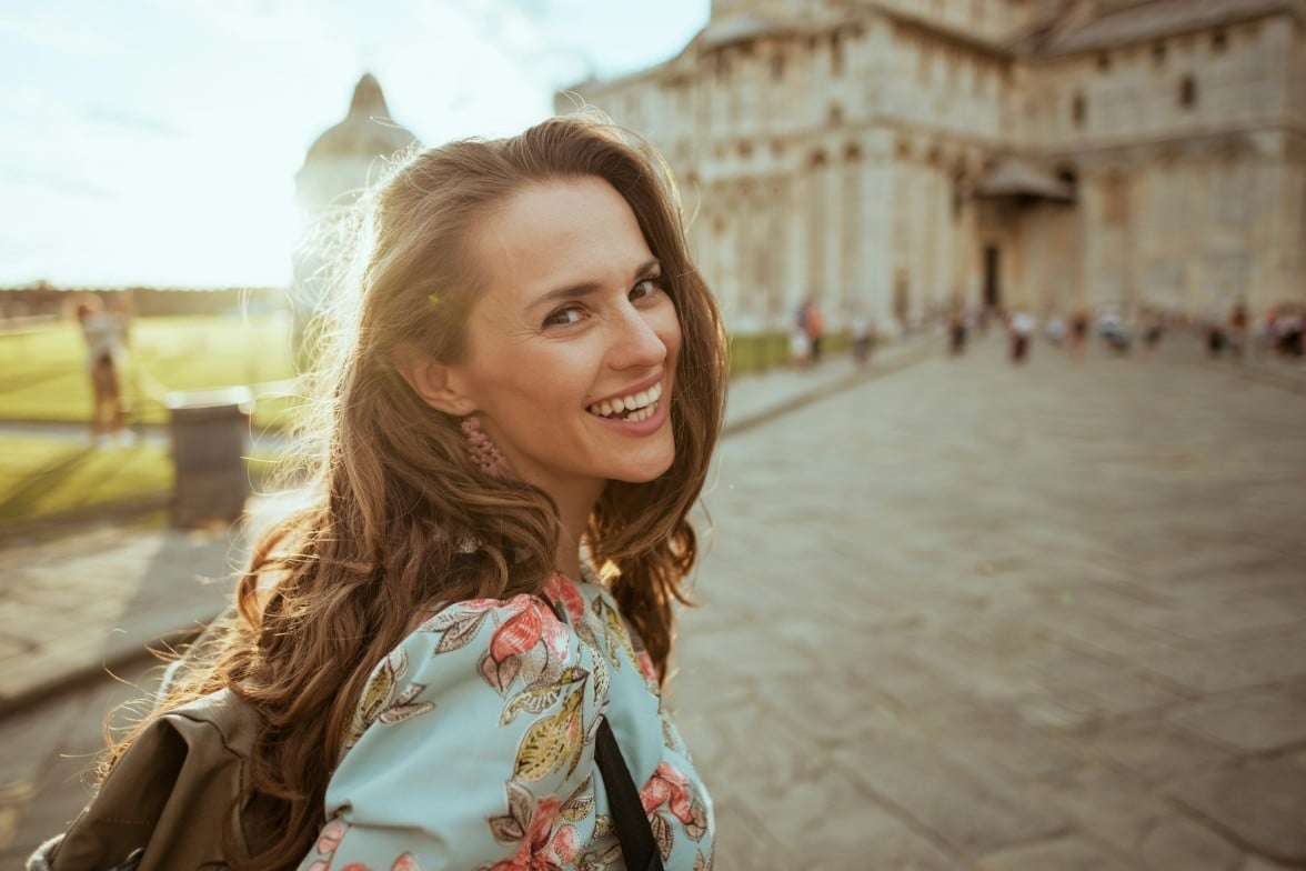 A travel photo of a girl without timestamp