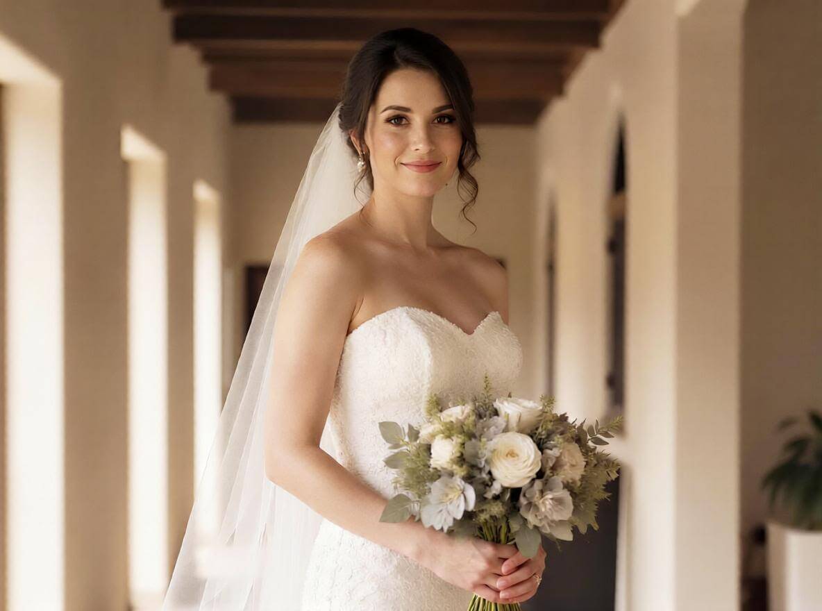 A woman wedding dress photo with vibrant colors corrected by fotor ai