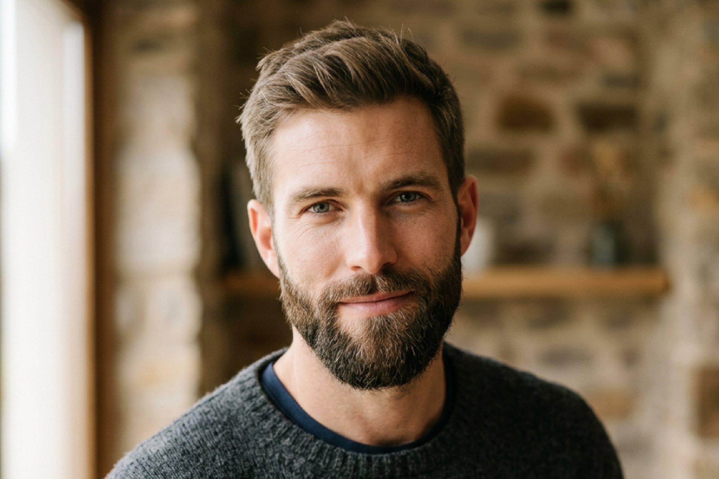 Add a natural beard blending to a man after