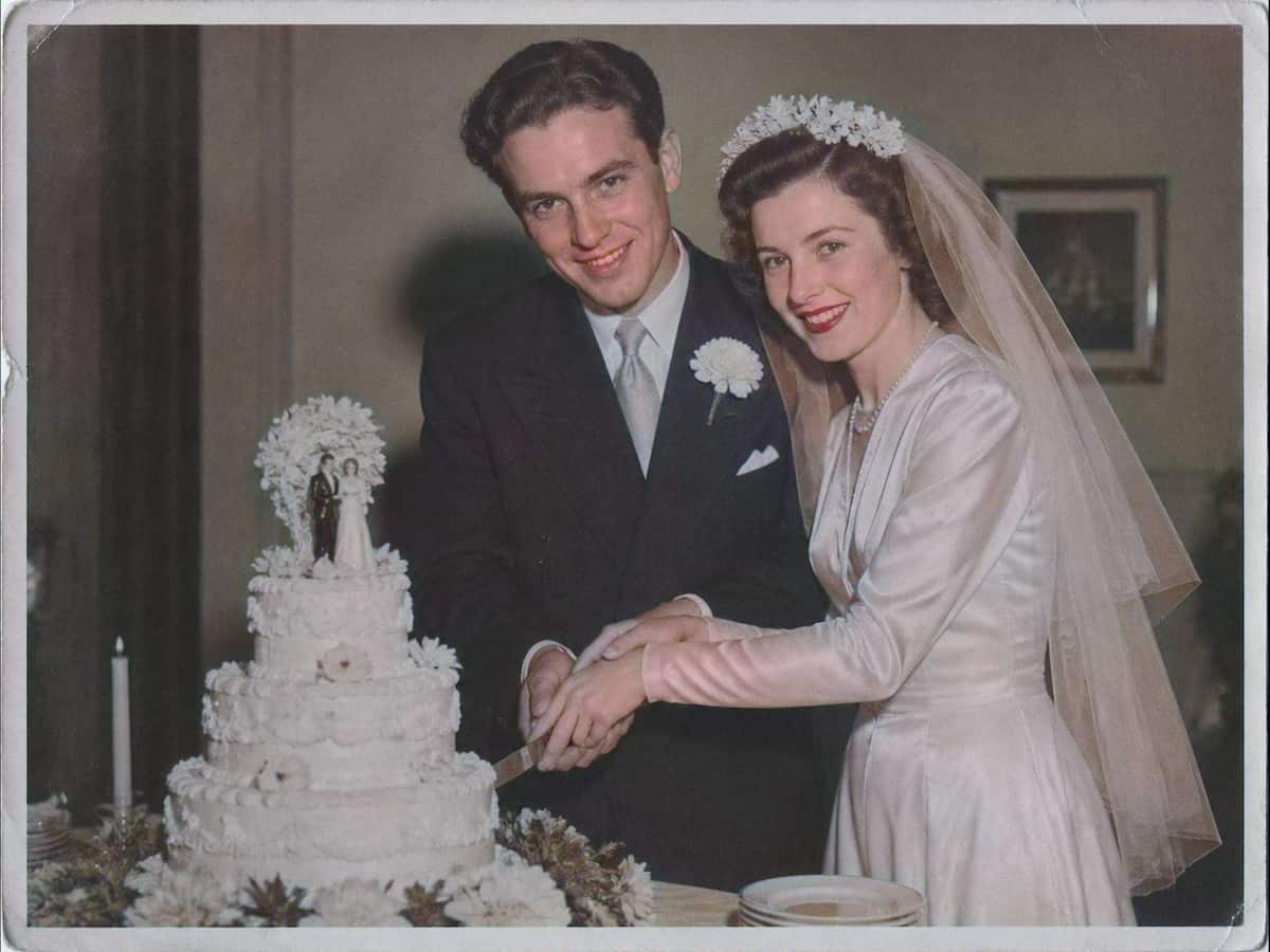 An ai colorized wedding photo of a couple