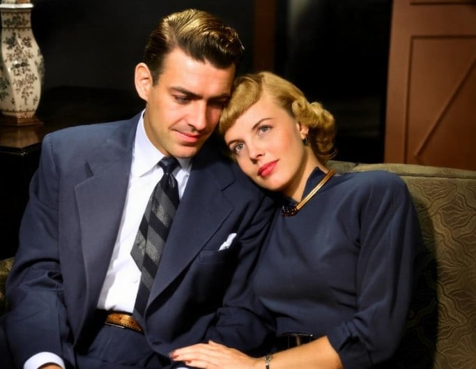 An ai restored and colorized photo of a couple