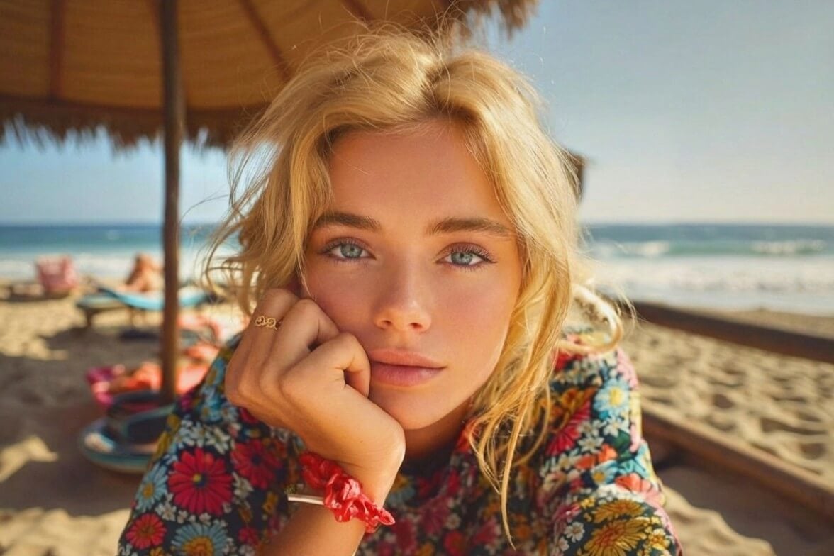 An edited photo of a woman with blemishes removed using fotor blemish remover