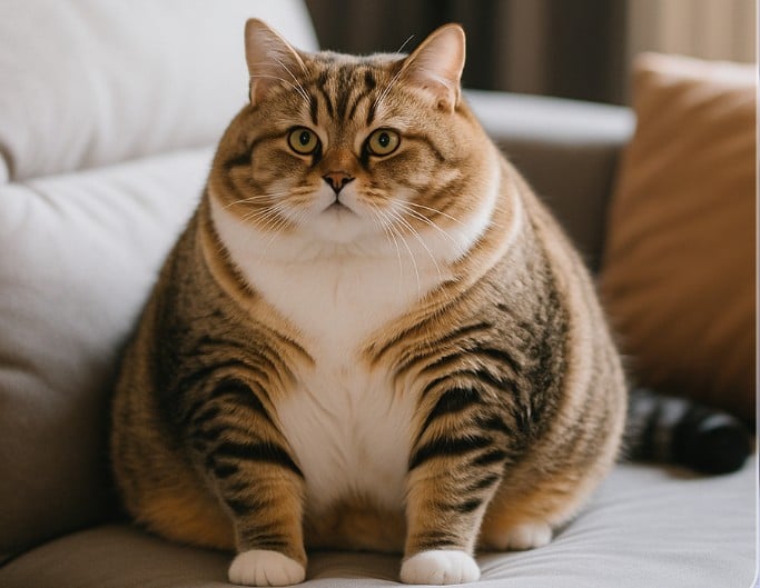 An image of a tabby kitten after applying a fat filter effect