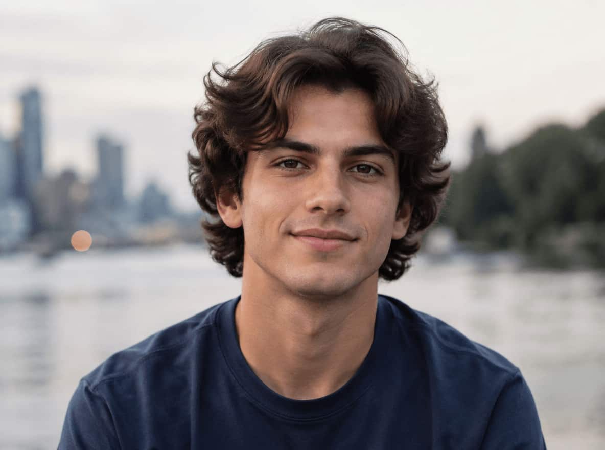 An original image of a handsome man with long curly hair