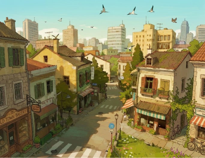 An original image of a street scene in anime style
